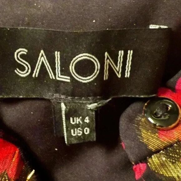 SALONI Scarlet Daisy Tilly Red Gold Black Shimmer Ruffle Mini C Dress Size 0 - Picture 14 of 16